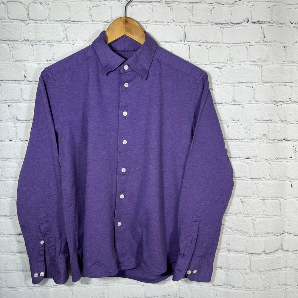 Eton Mens Purple Pique Cotton Long Sleeve Button Down Shirt Size L 0562625637606